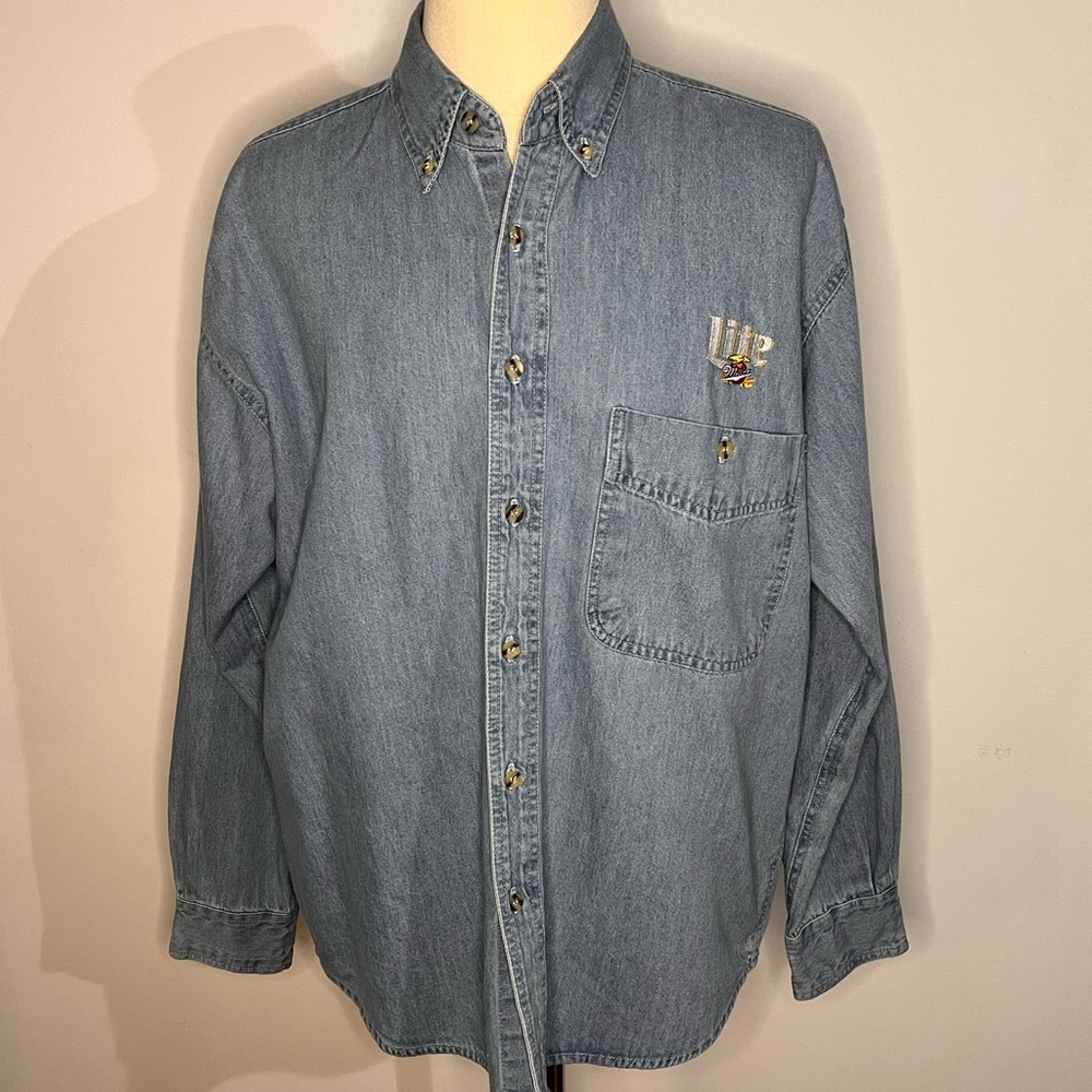 SOLD 6/4 Harbour Glen Vintage Miller Light Logo Denim Shirt - Picture 3 of 12